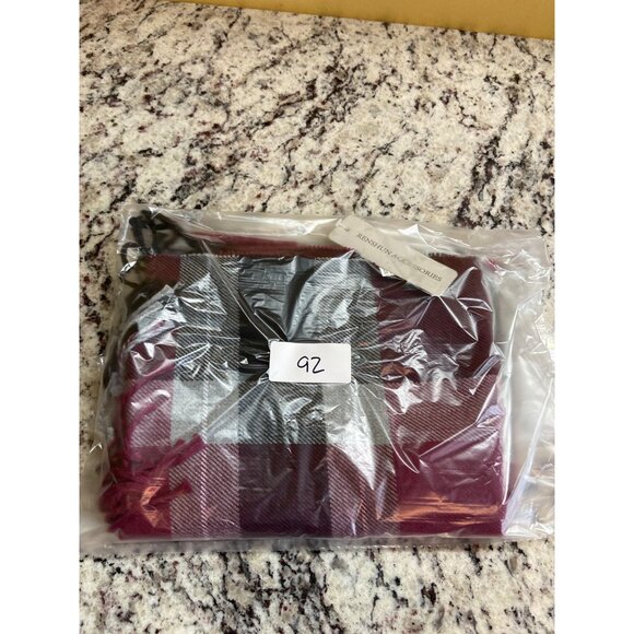 Burgundy Plaid Scarf 68"x13"  Fringe Wrap Grunge Dark Academia Preppy Style - Picture 6 of 7